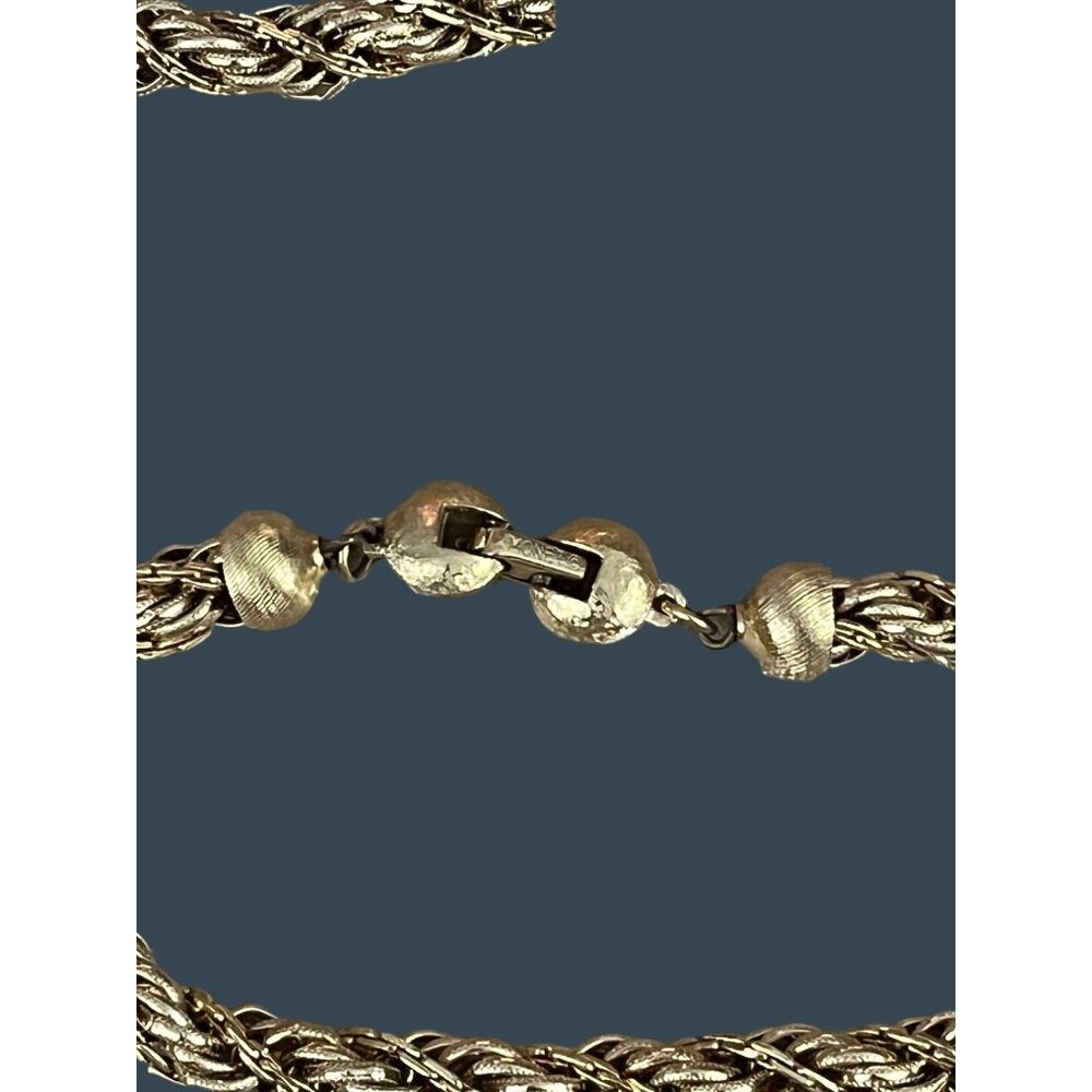 Vintage Monet Gold-Tone Twisted Rope Chain Necklace With Textured Beads & Clasp - Picture 7 of 8